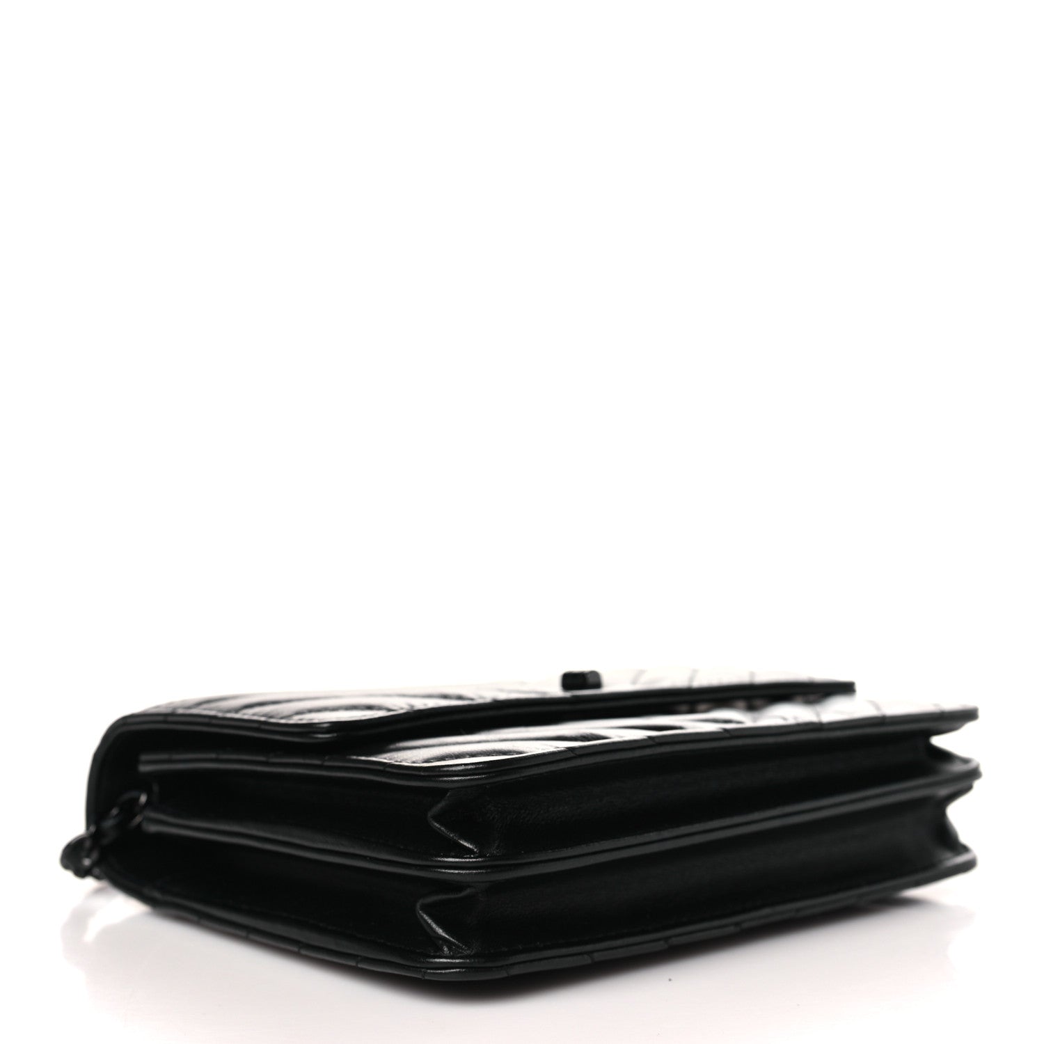 Chanel Aged Calfskin Chevron Quilted Reissue 2.55 Square Wallet On Chain WOC So Black 4 of 10
