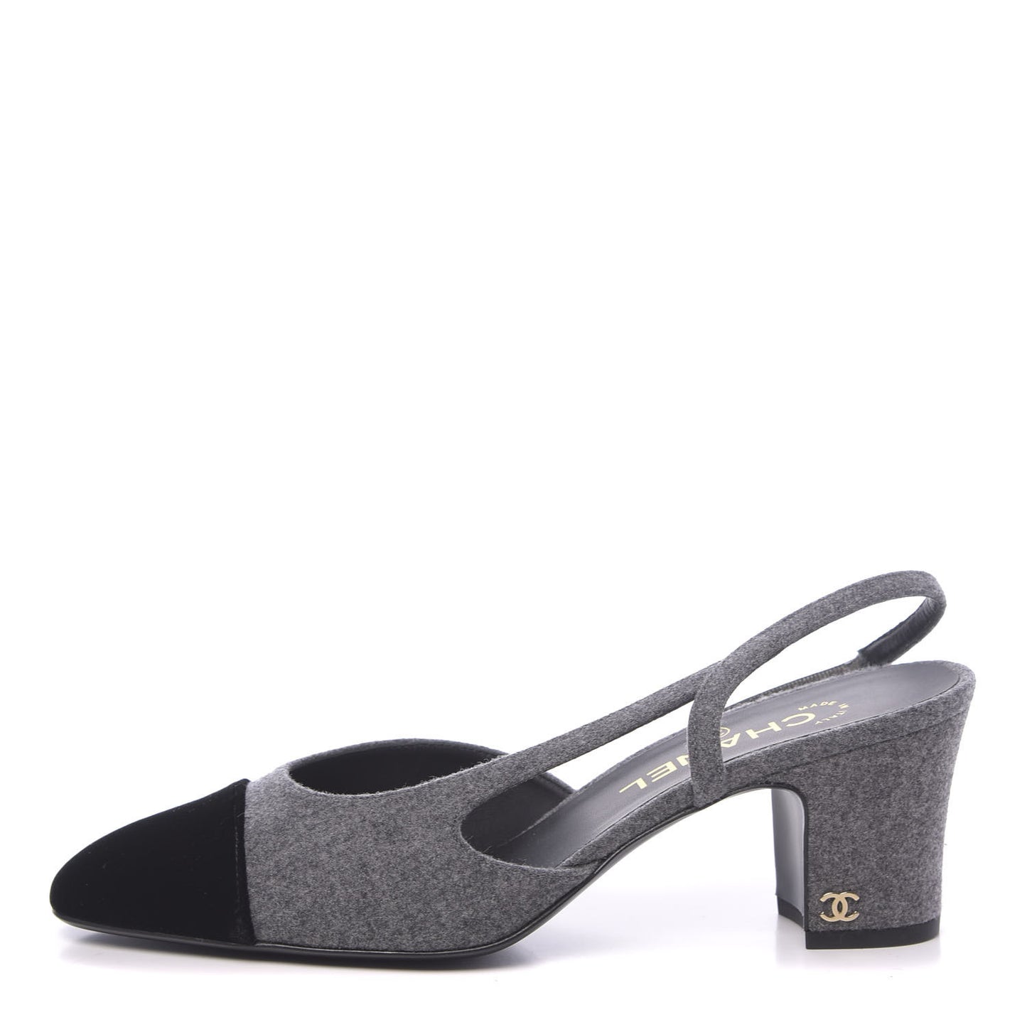 Wool Velvet Cap Toe CC Slingback Pumps 38 Black Grey