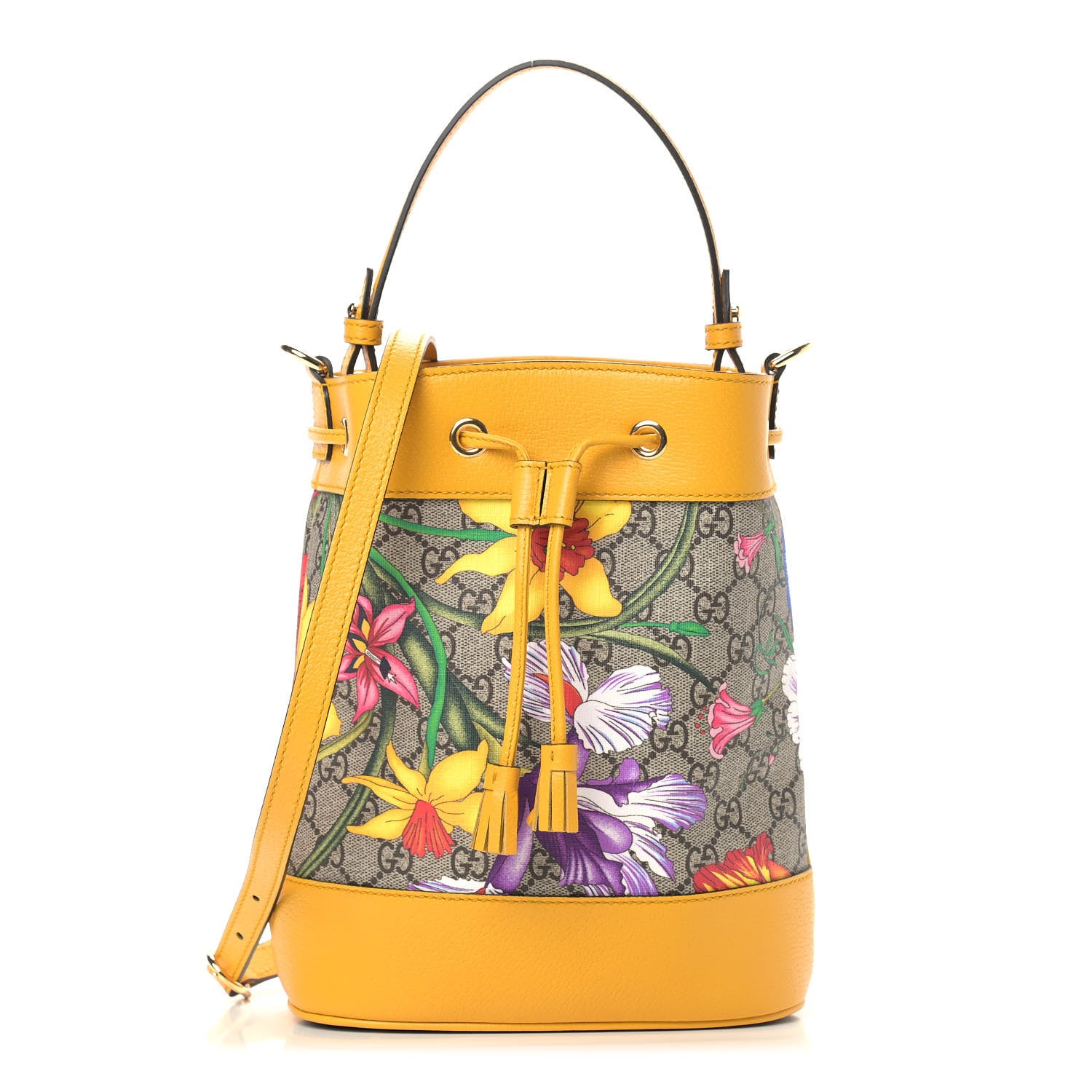 Gucci GG Supreme Monogram Flora Small Ophidia Bucket Bag Beige Multicolor Crop 1 of 9