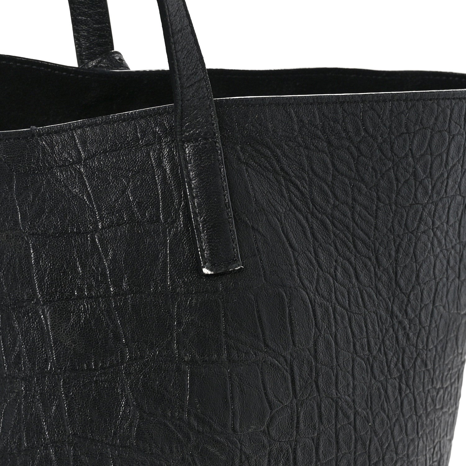 Saint Laurent Calfskin Crocodile Embossed Large Shopper Tote Black 13 of 15