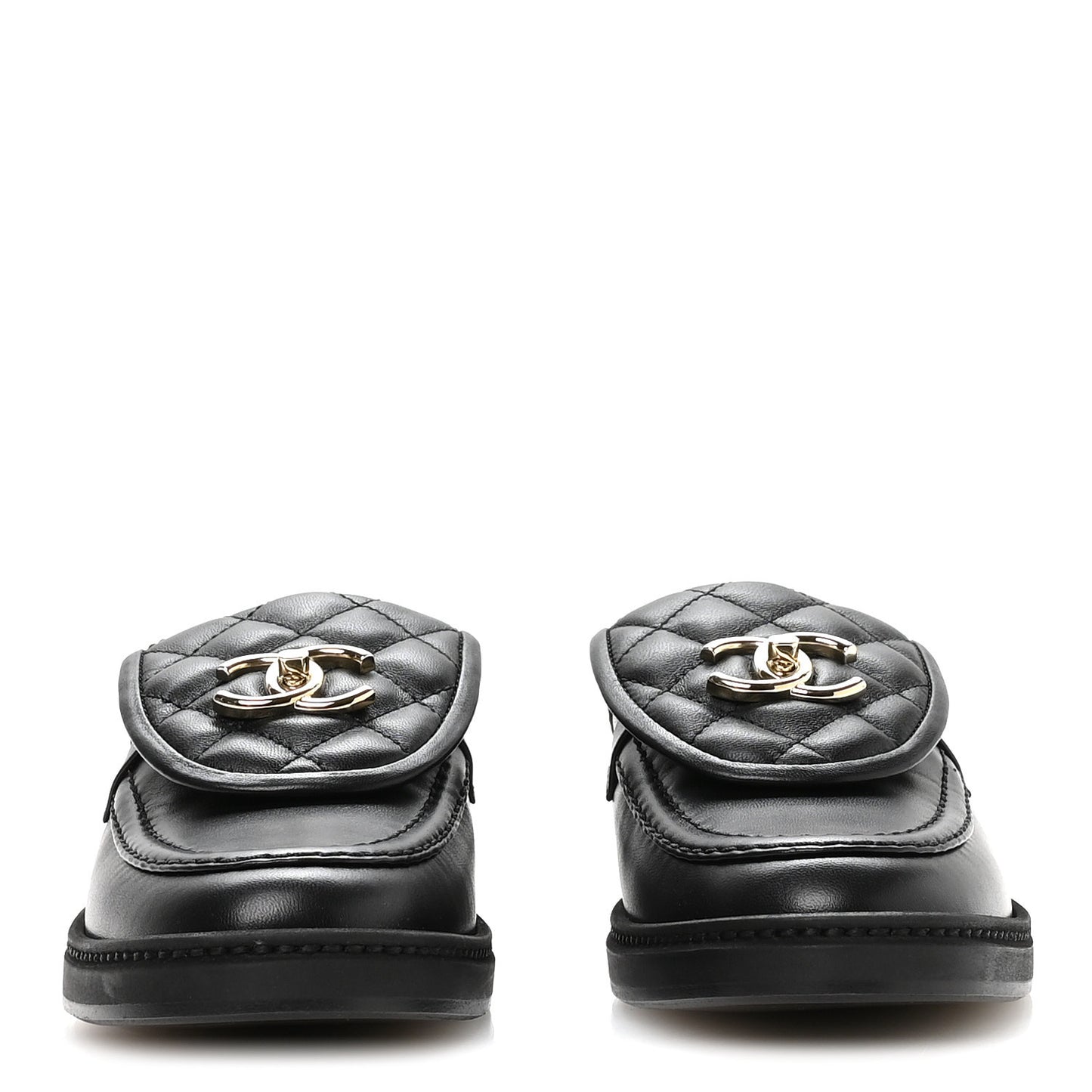 Lambskin Quilted CC Turnlock Mules 36 Black