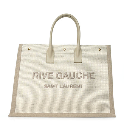 Saint Laurent Linen Calfskin Small Rive Gauche Tote Beige Sea Salt 1 of 8