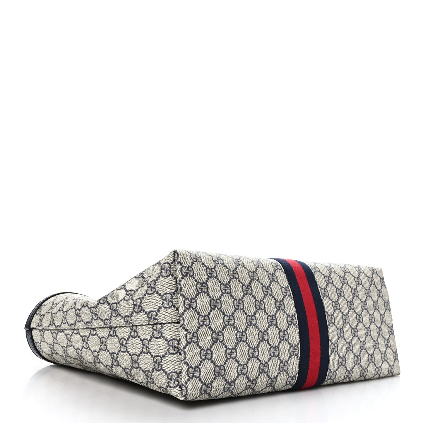 GG Supreme Monogram Textured Calfskin Web Medium Ophidia Shopping Tote Beige Blue