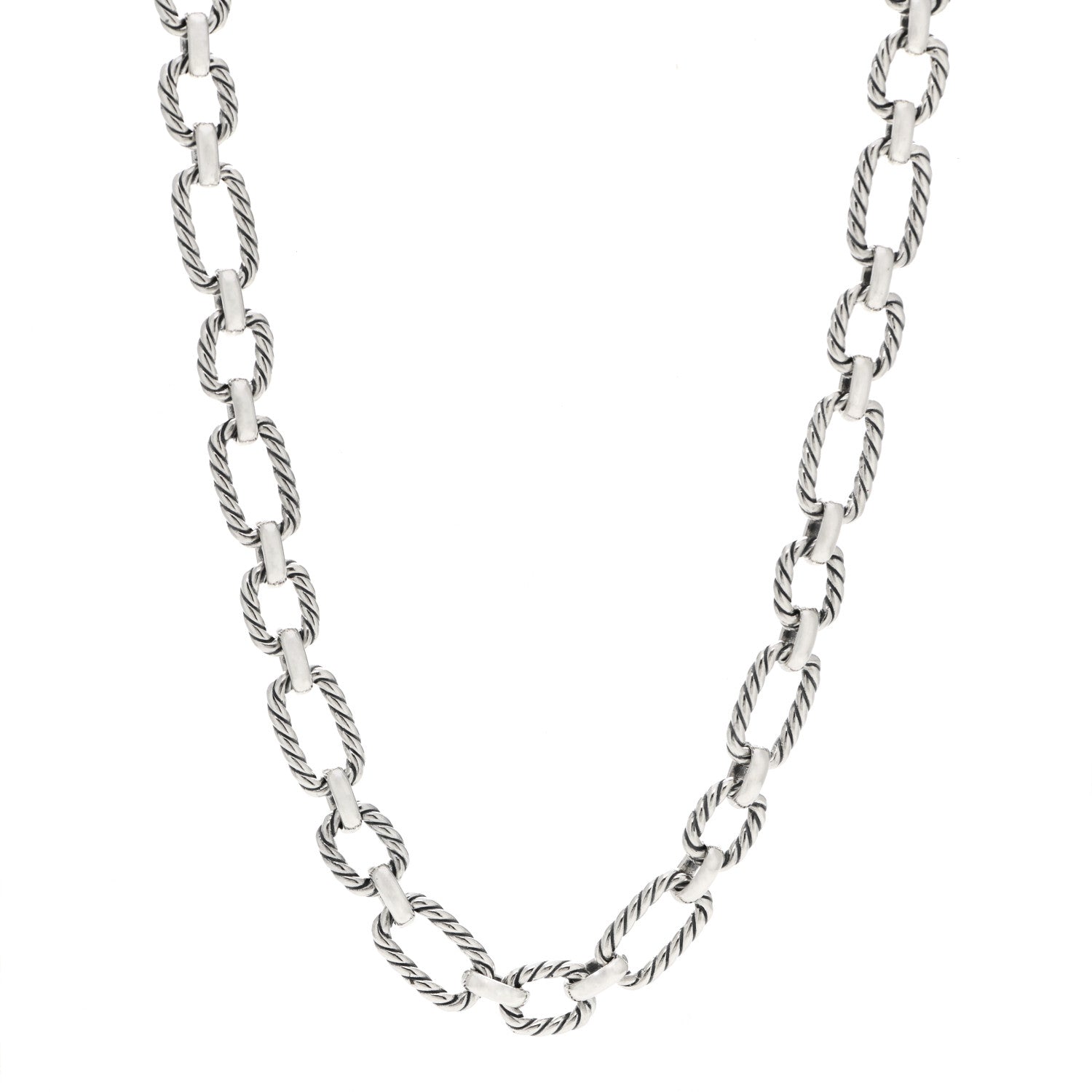 David Yurman Sterling Silver Blue Sapphire 9.5mm Cushion Link Chain Necklace 1 of 4