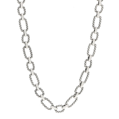David Yurman Sterling Silver Blue Sapphire 9.5mm Cushion Link Chain Necklace 1 of 4