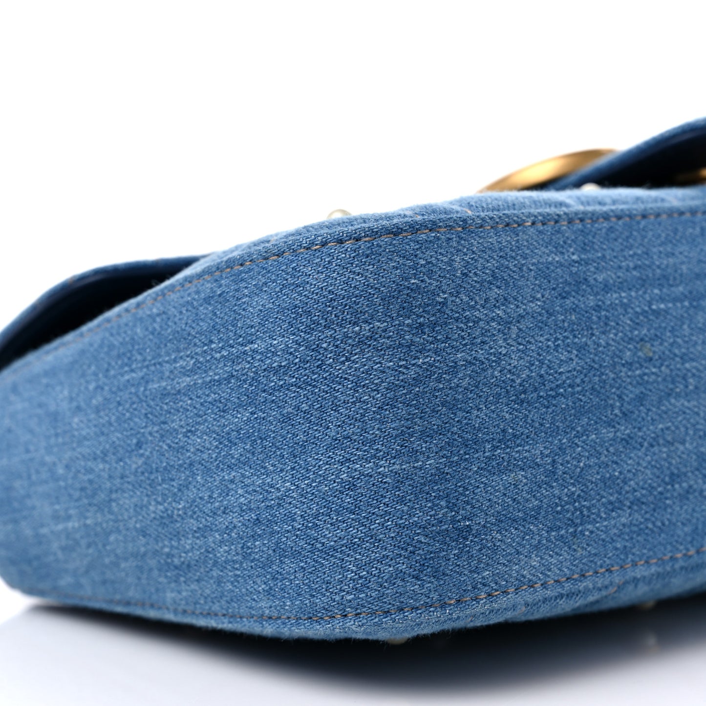 Denim Matelasse Pearl Studded Small GG Marmont Shoulder Bag Blue
