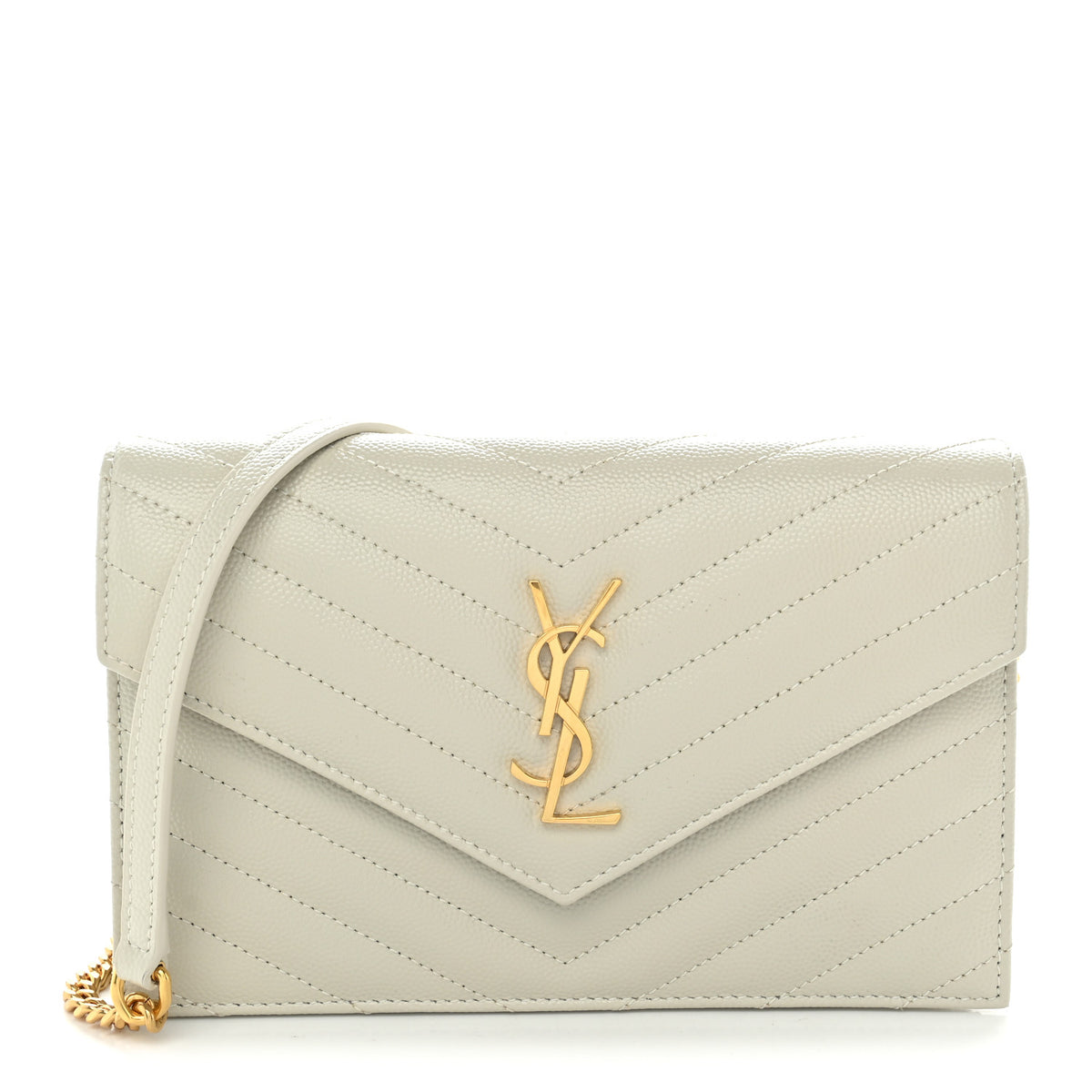 Saint Laurent Grain De Poudre Matelasse Chevron Monogram Envelope Chain Wallet Crema Soft 1 of 9