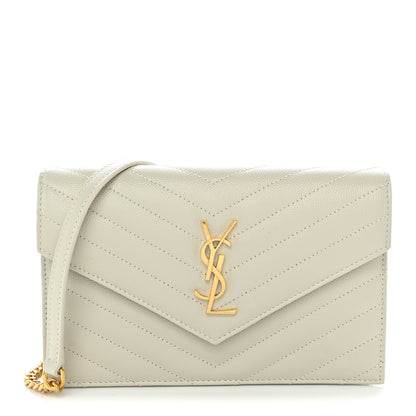 Saint Laurent Grain De Poudre Matelasse Chevron Monogram Envelope Chain Wallet Crema Soft 1 of 9