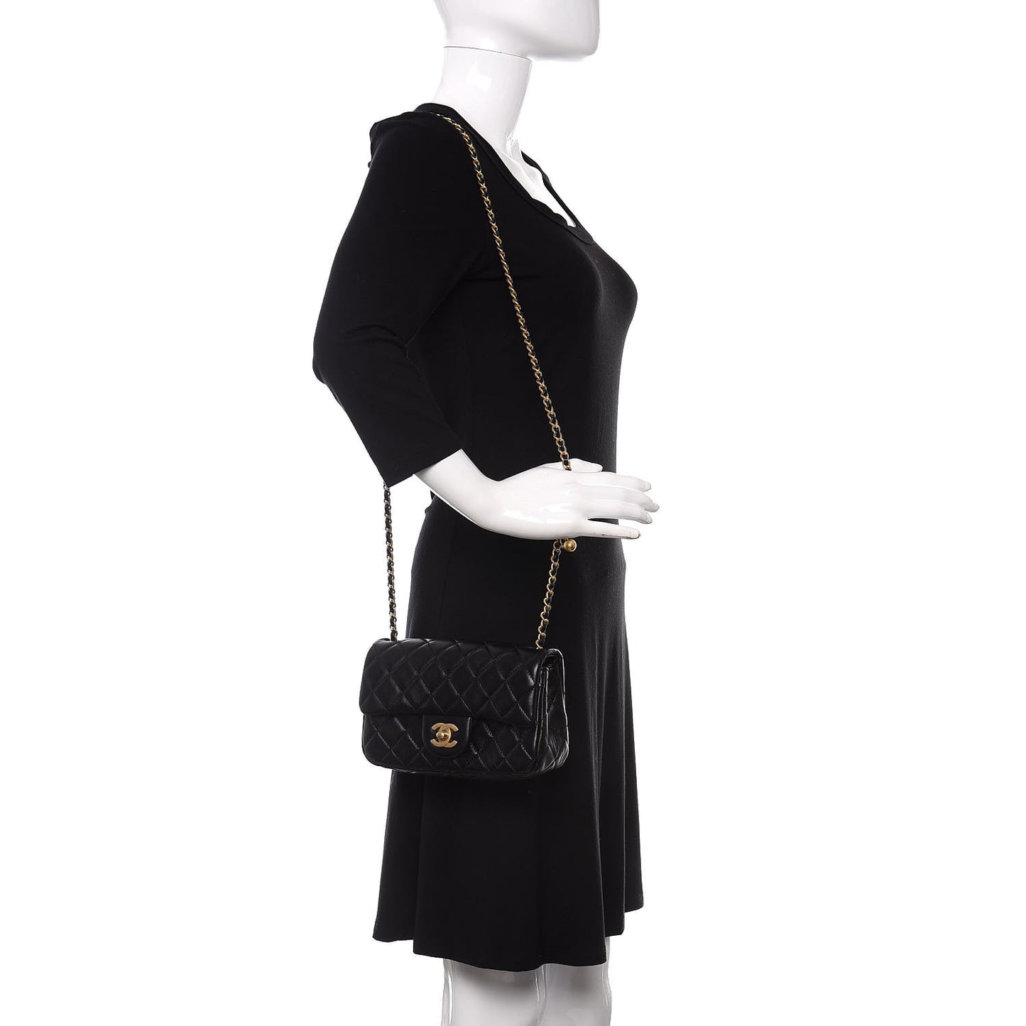 Lambskin Quilted Mini Rectangular Pearl Crush Flap Black