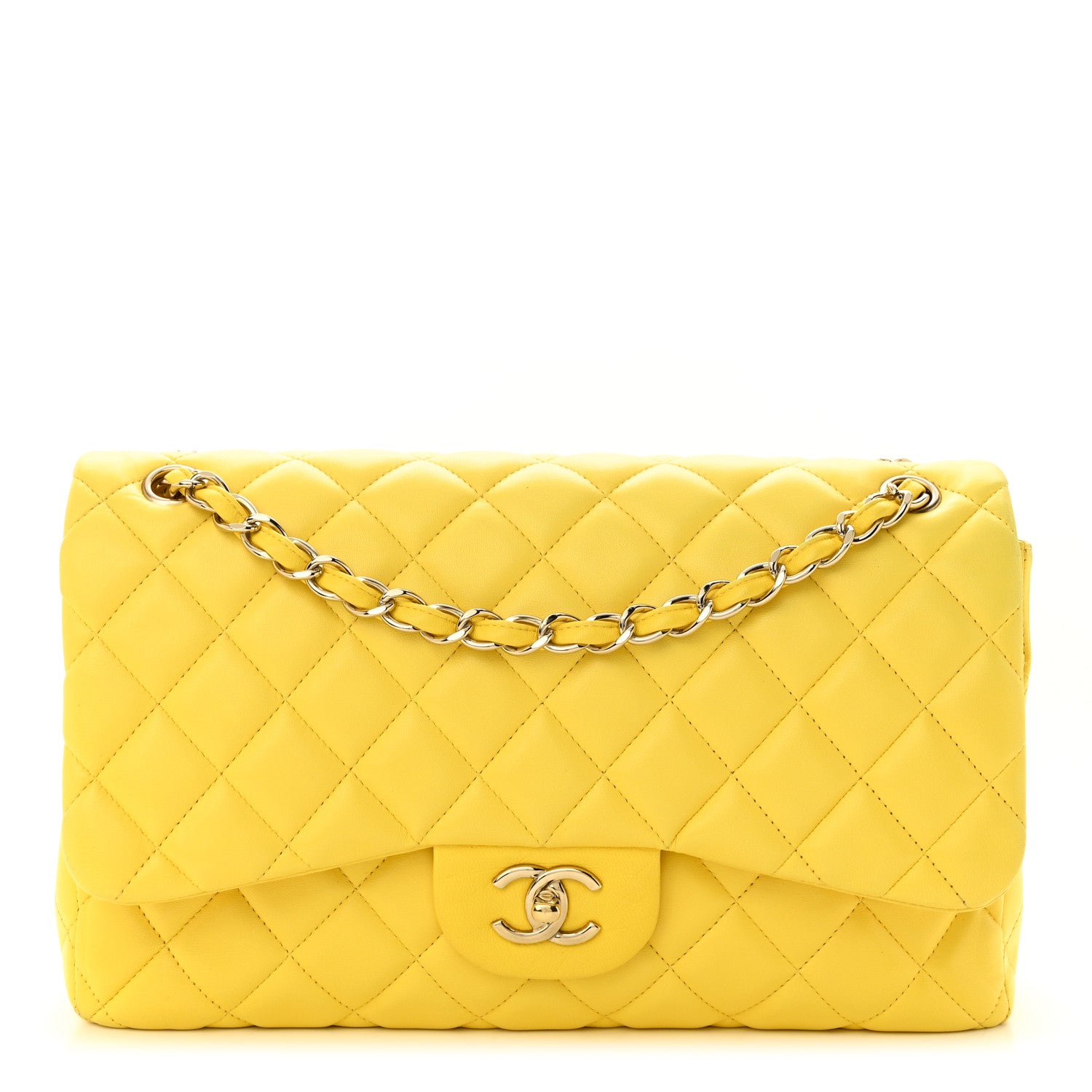 Chanel Lambskin Quilted Jumbo Double Flap Yellow 1 of 18