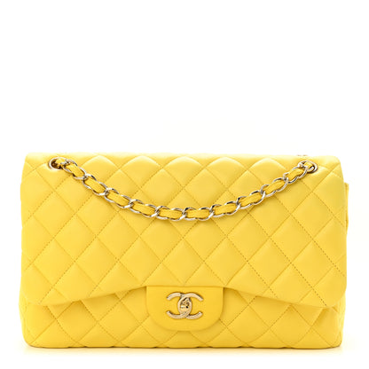 Chanel Lambskin Quilted Jumbo Double Flap Yellow 1 of 18