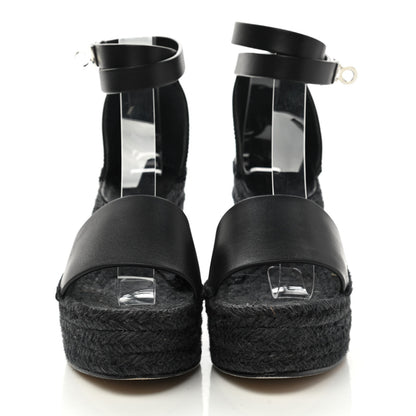 Hermes Calfskin Tivoli Espadrille Wedge Sandals 35 Black 2 of 9