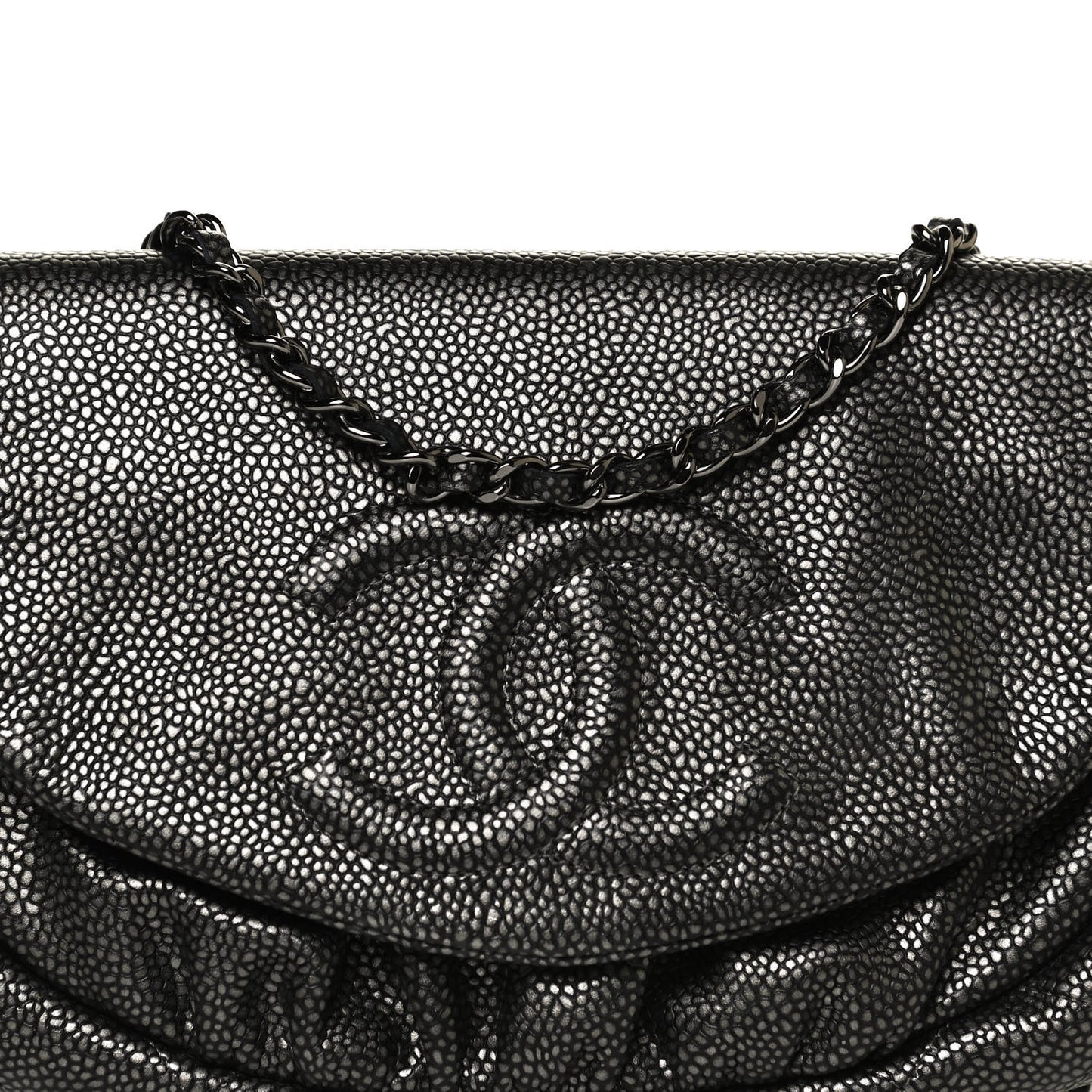 Metallic Caviar Half Moon Wallet On Chain WOC Dark Silver