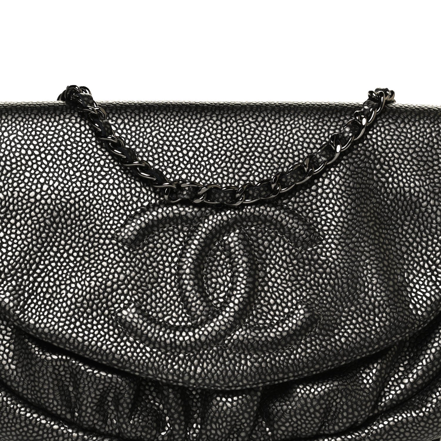 Chanel Metallic Caviar Half Moon Wallet On Chain WOC Dark Silver 8 of 10