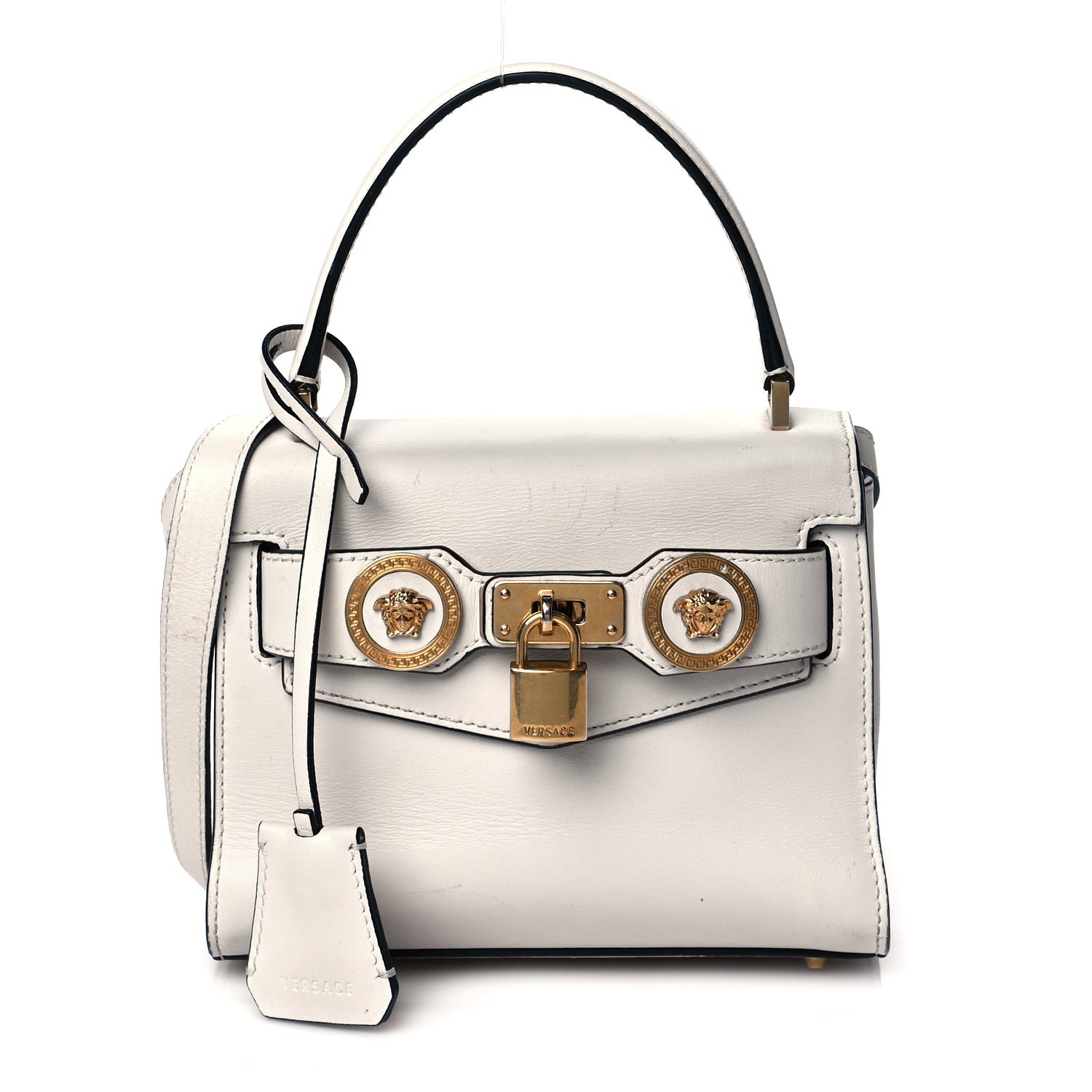Versace Calfskin Medusa Lock Top Handle Crossbody Bag White 1 of 15