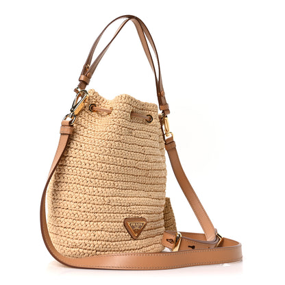 Prada Yarn Raffia Effect Crochet Small Bucket Bag Naturale 3 of 9