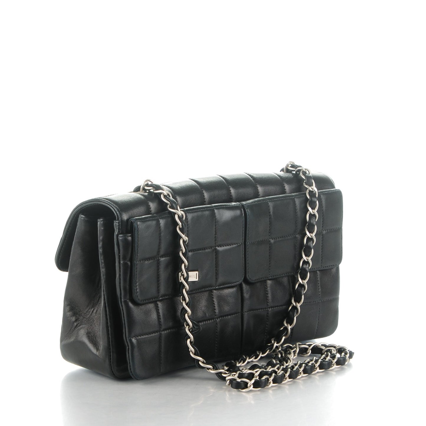 Lambskin Quilted Chocolate Bar Mademoiselle Accordion Flap Black