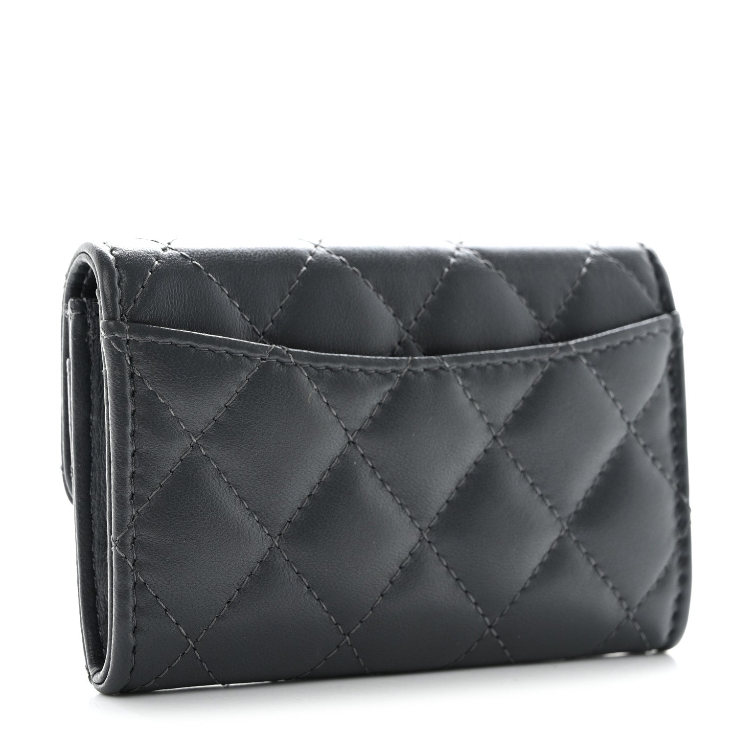 Chanel Lambskin Quilted Flap Card Holder Wallet Dark Grey 3 of 9
