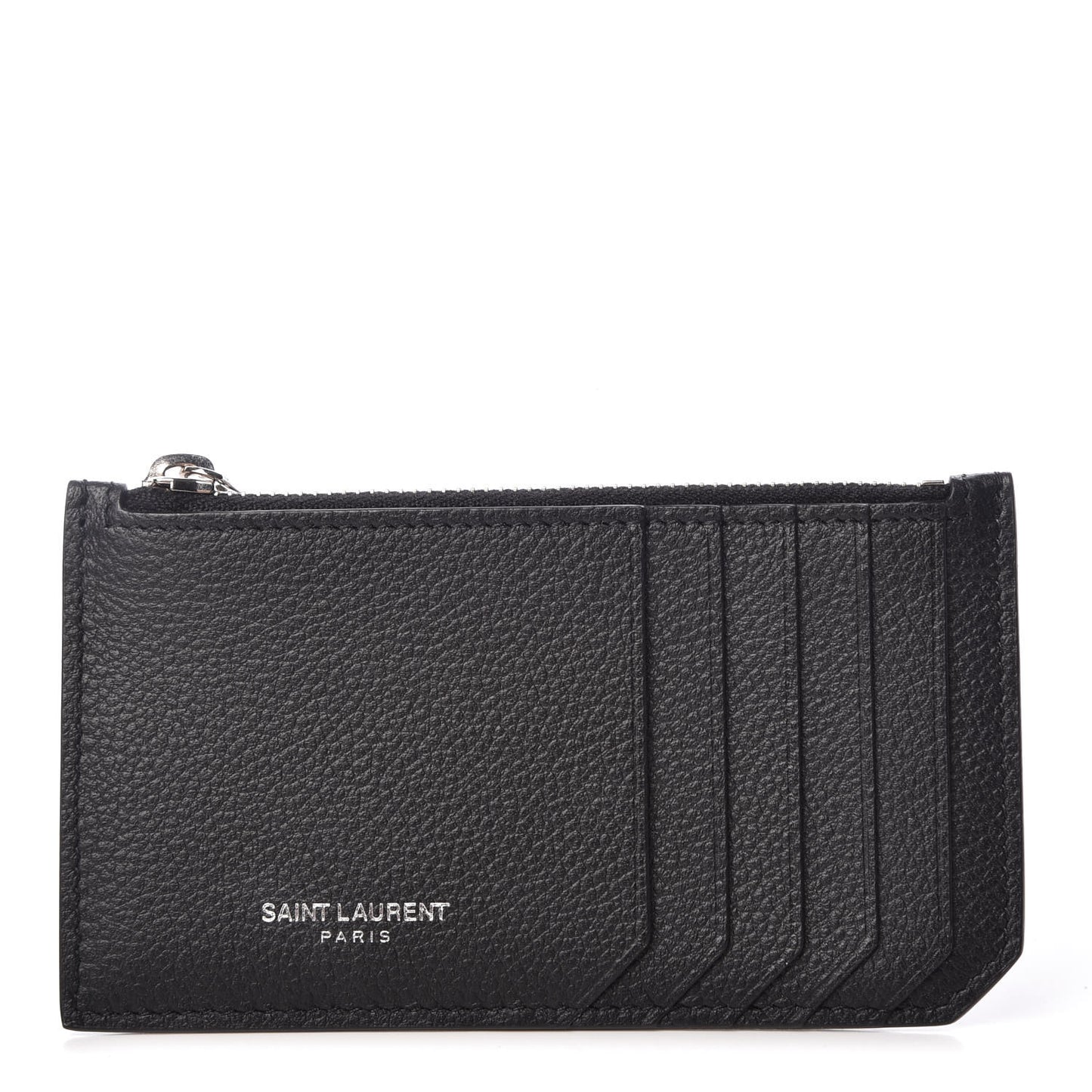 Grained Calfskin 5 Fragments Zip Pouch Card Holder Black