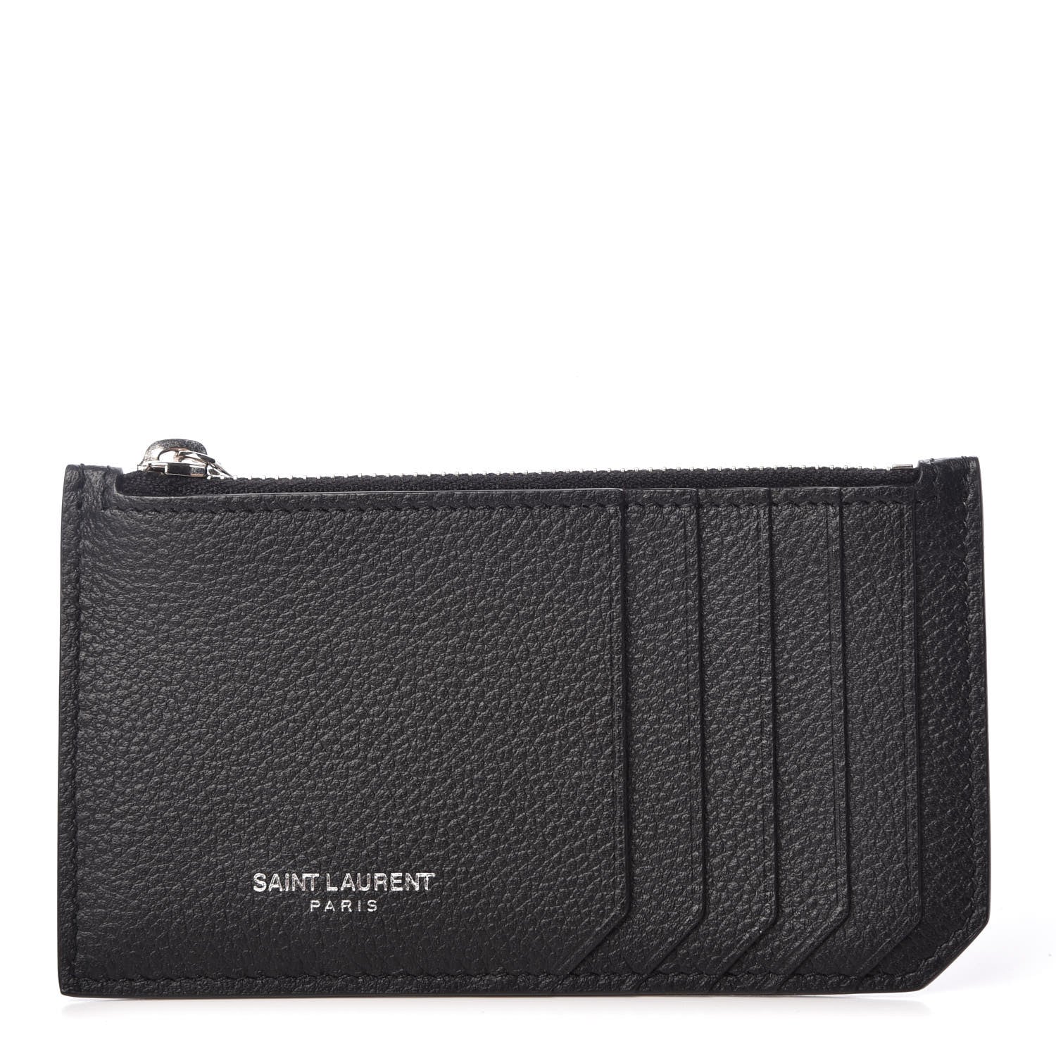 Saint Laurent Grained Calfskin 5 Fragments Zip Pouch Card Holder Black 1 of 7