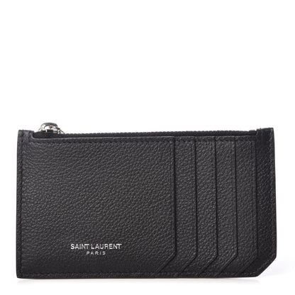 Saint Laurent Grained Calfskin 5 Fragments Zip Pouch Card Holder Black 1 of 7