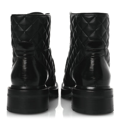 Chanel Shiny Calfskin Quilted Lace Up Combat Boots 38 Black 5 of 12