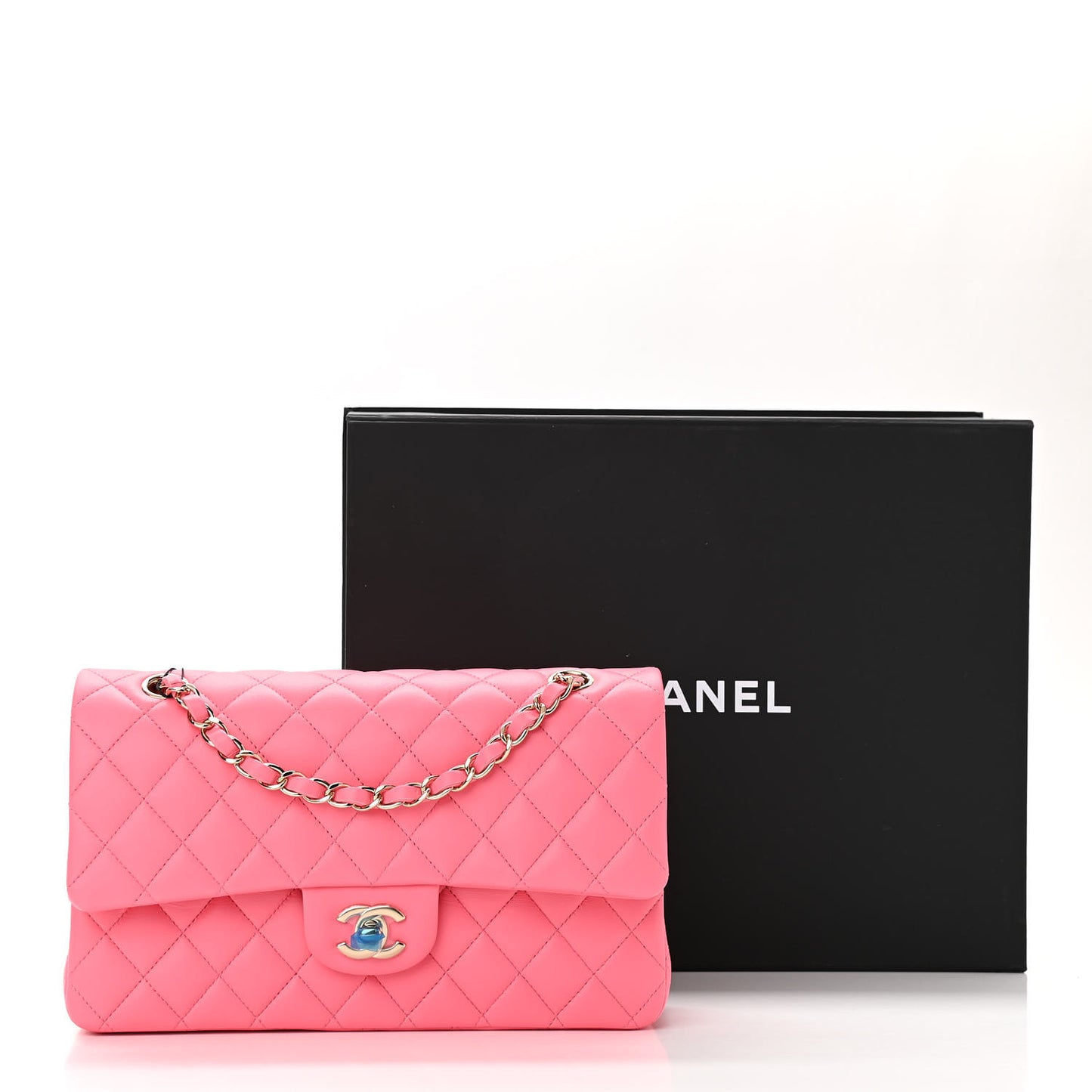Lambskin Quilted Medium Double Flap Pink
