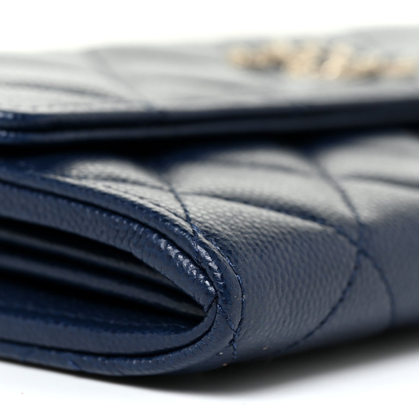 Caviar Quilted Crystal Long Flap Wallet Navy Blue