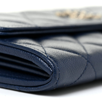 Chanel Caviar Quilted Crystal Long Flap Wallet Navy Blue 11 of 13