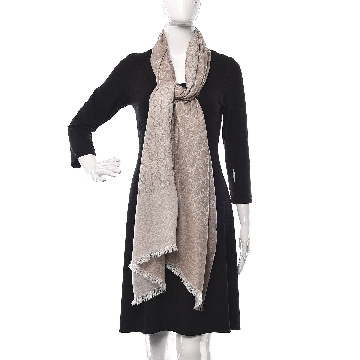 Gucci Wool Silk GG Monogram GGNat Plus Scarf Sand 2 of 5