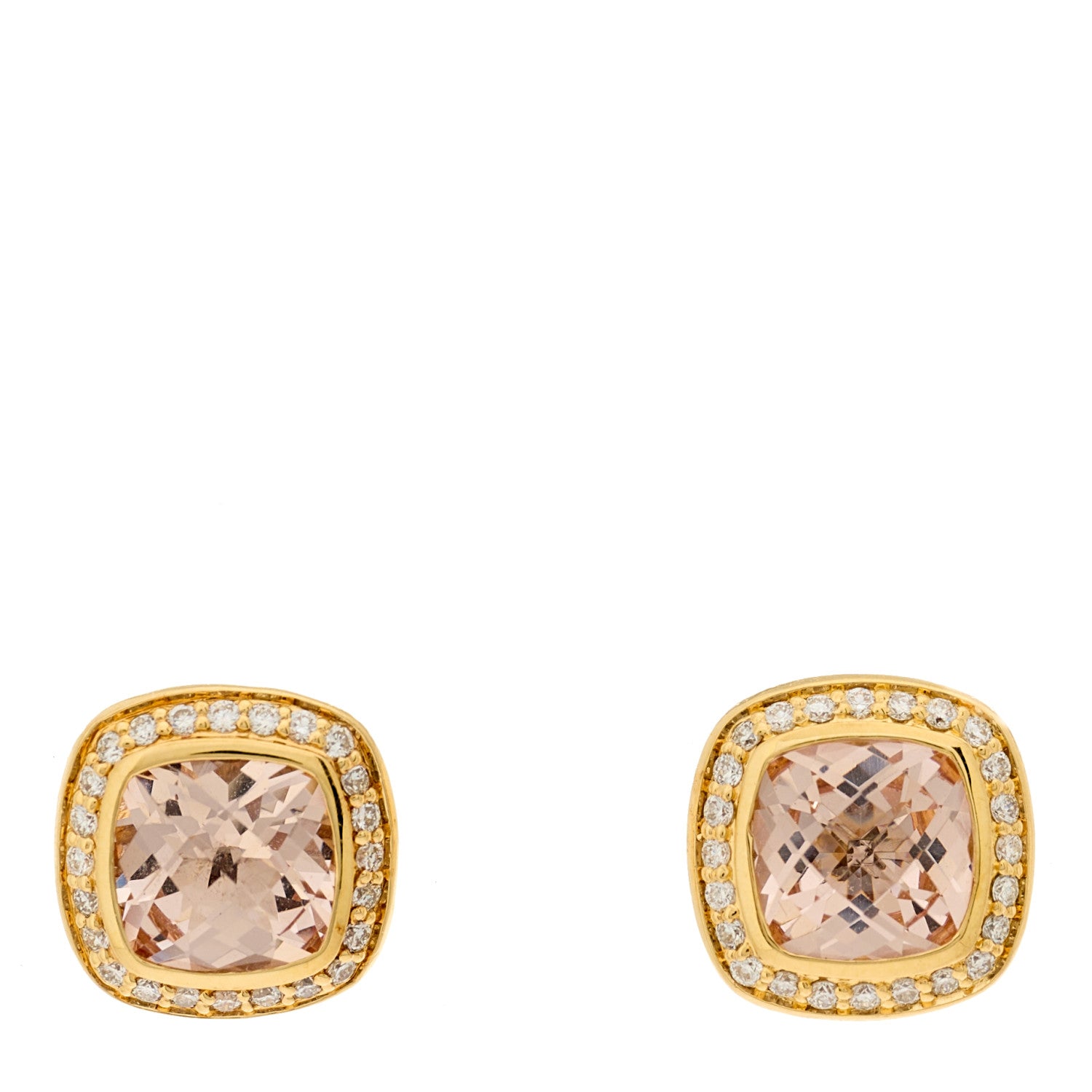 David Yurman 18K Yellow Gold Diamond Morganite 7mm Albion Earrings 1 of 5