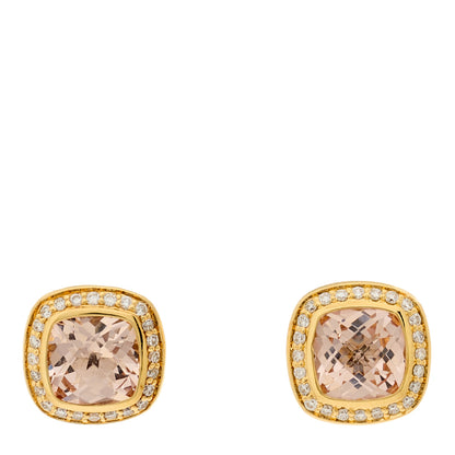David Yurman 18K Yellow Gold Diamond Morganite 7mm Albion Earrings 1 of 5