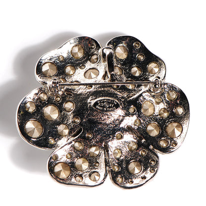 Chanel Swarovski Crystal Camellia CC Brooch Silver 3 of 5