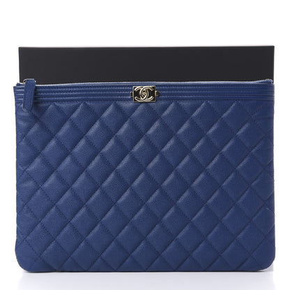 Chanel Caviar Quilted Medium Boy Cosmetic Case Blue 9 of 9