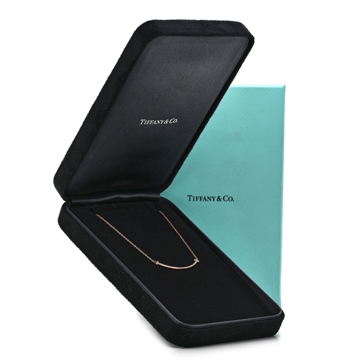 Tiffany 18K Rose Gold Diamond Small T Smile Pendant Necklace 7 of 7