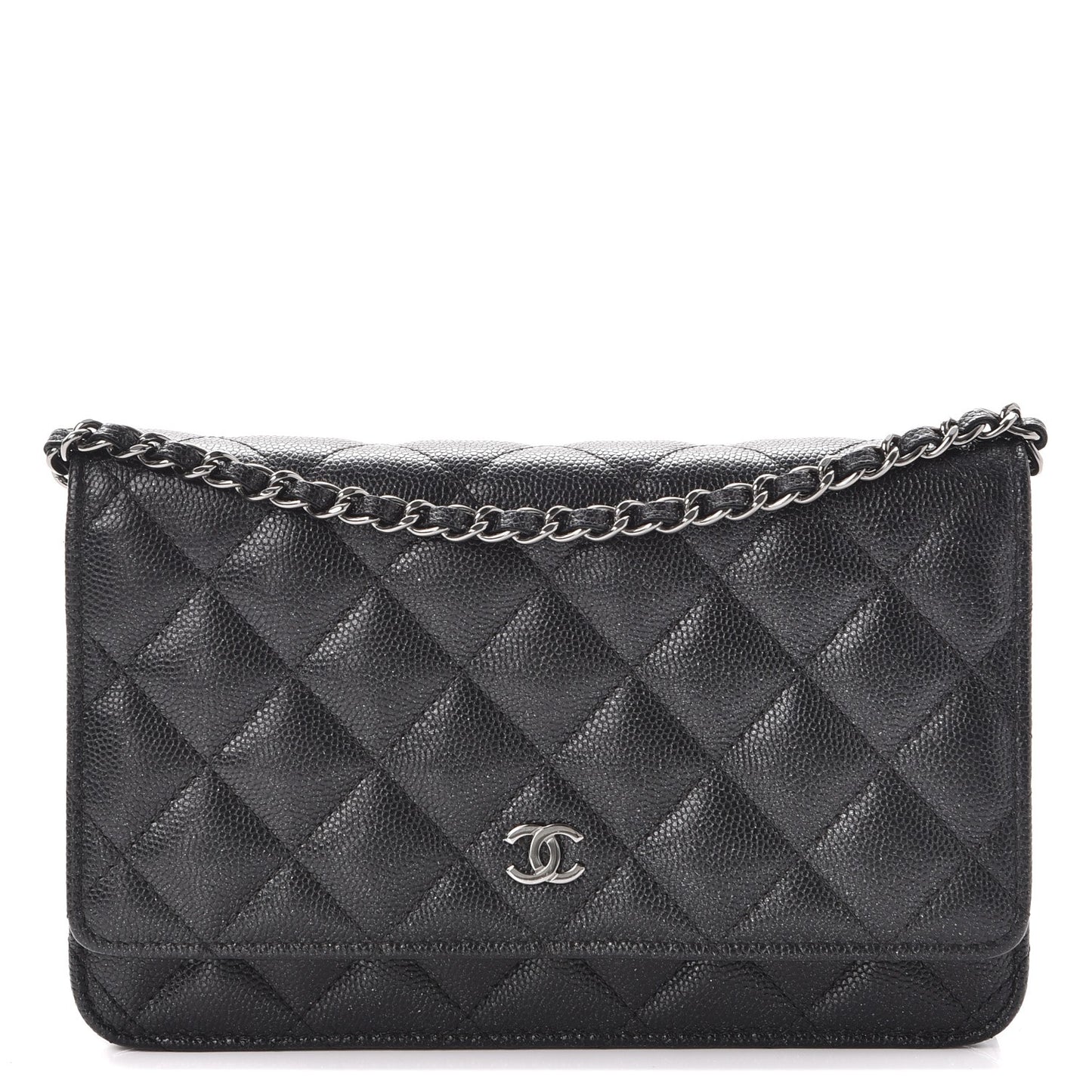 Metallic Caviar Quilted Wallet On Chain WOC Black