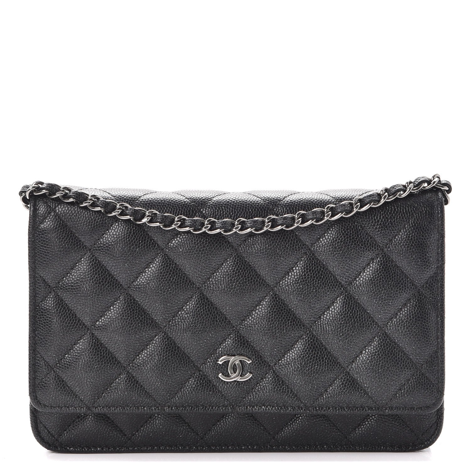 Chanel Metallic Caviar Quilted Wallet On Chain WOC Black 1 of 9