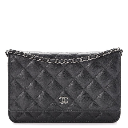 Chanel Metallic Caviar Quilted Wallet On Chain WOC Black 1 of 9