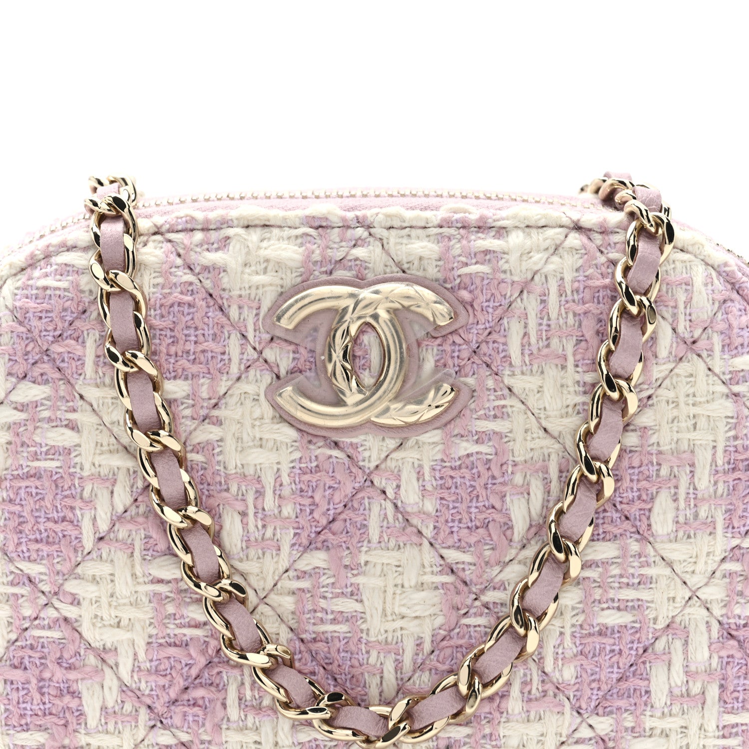 Chanel Tweed Quilted Mini Clutch With Chain Pink 8 of 10