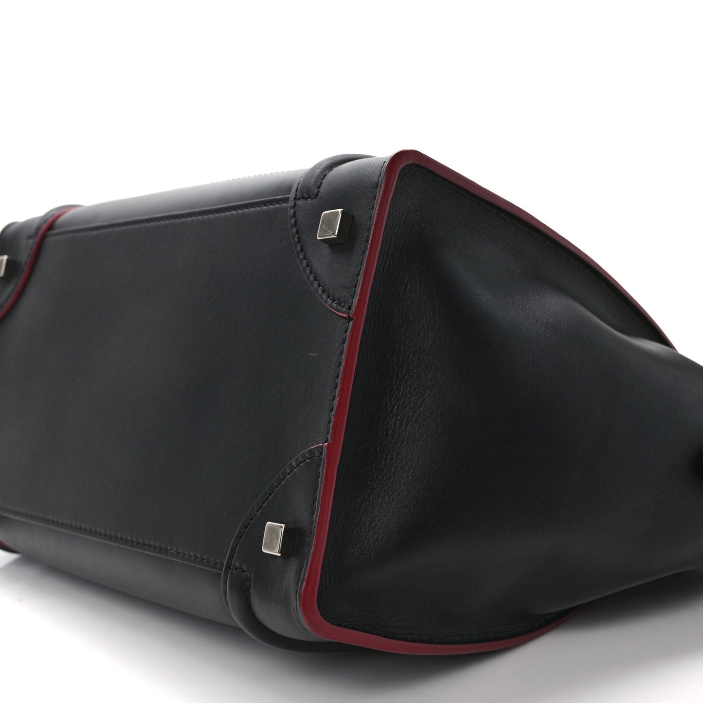 Smooth Calfskin Mini Luggage Black Pink Trim