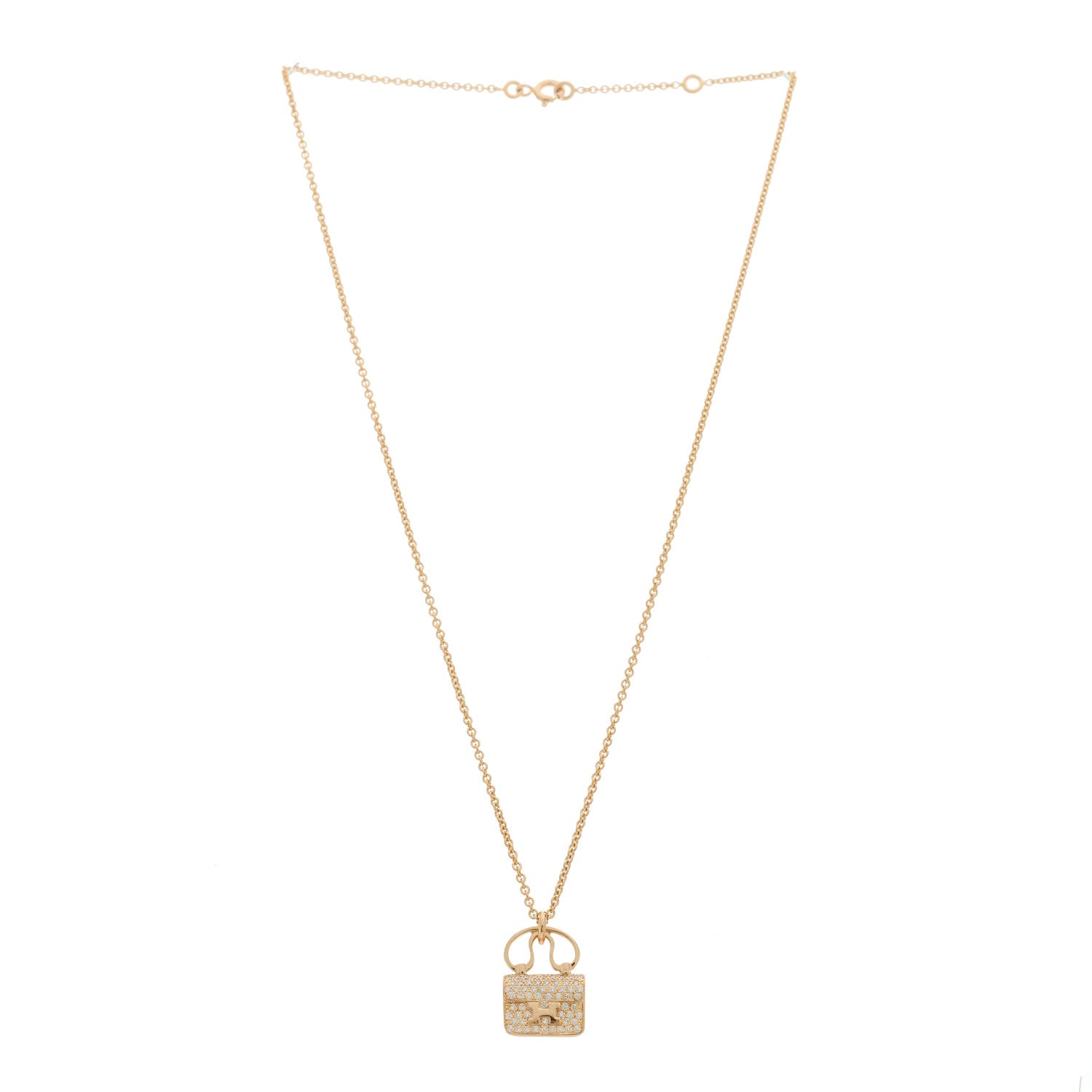 Hermes 18K Rose Gold Diamond Constance Amulette Pendant Necklace 3 of 5
