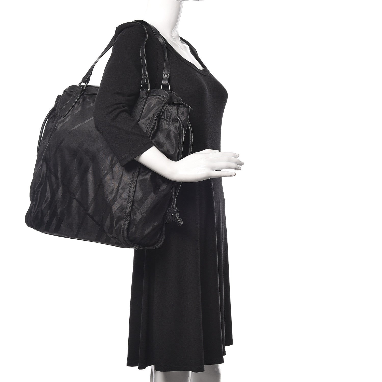 Burberry Nylon Check Buckleigh Packable Tote Black 3 of 10
