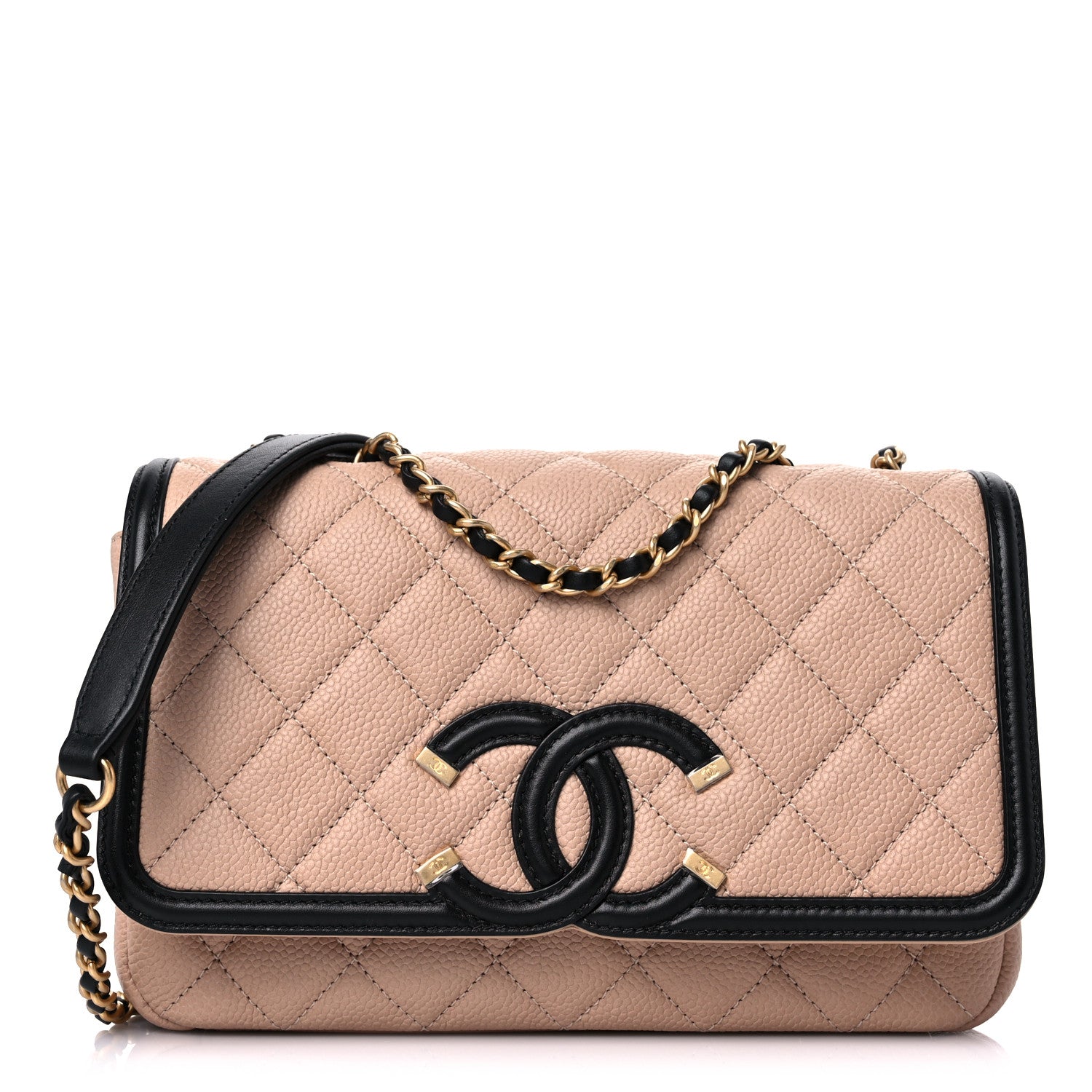 Chanel Caviar Quilted Small CC Filigree Flap Beige Black 1 of 9