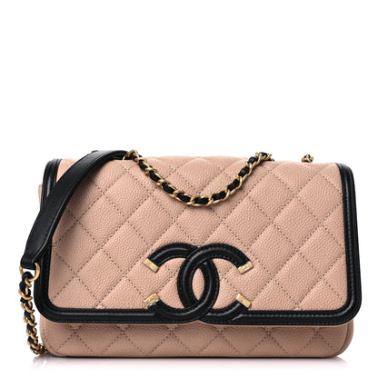 Chanel Caviar Quilted Small CC Filigree Flap Beige Black 1 of 9
