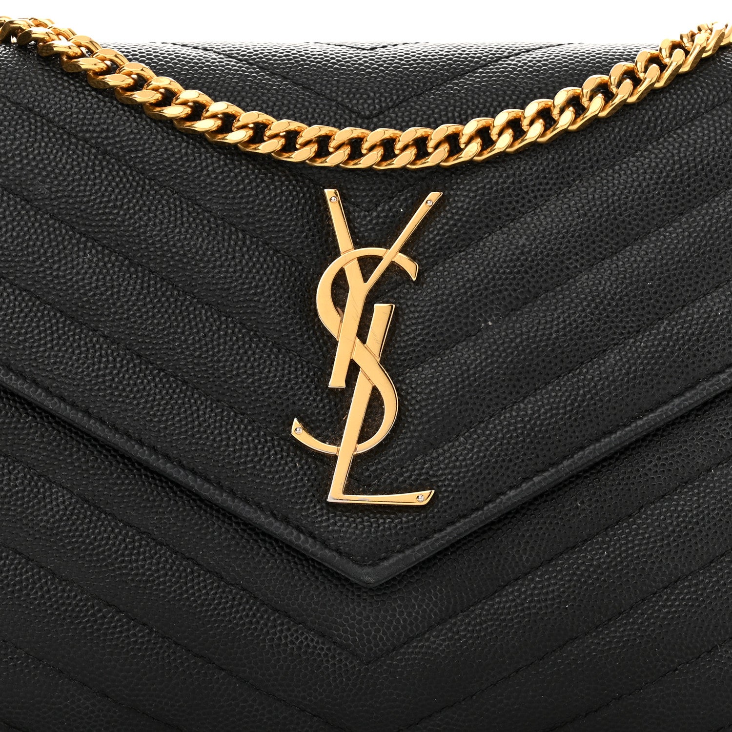 Saint Laurent Grain De Poudre Matelasse Chevron Monogram Chain Wallet Black 7 of 10