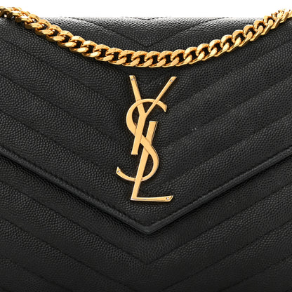 Saint Laurent Grain De Poudre Matelasse Chevron Monogram Chain Wallet Black 7 of 10