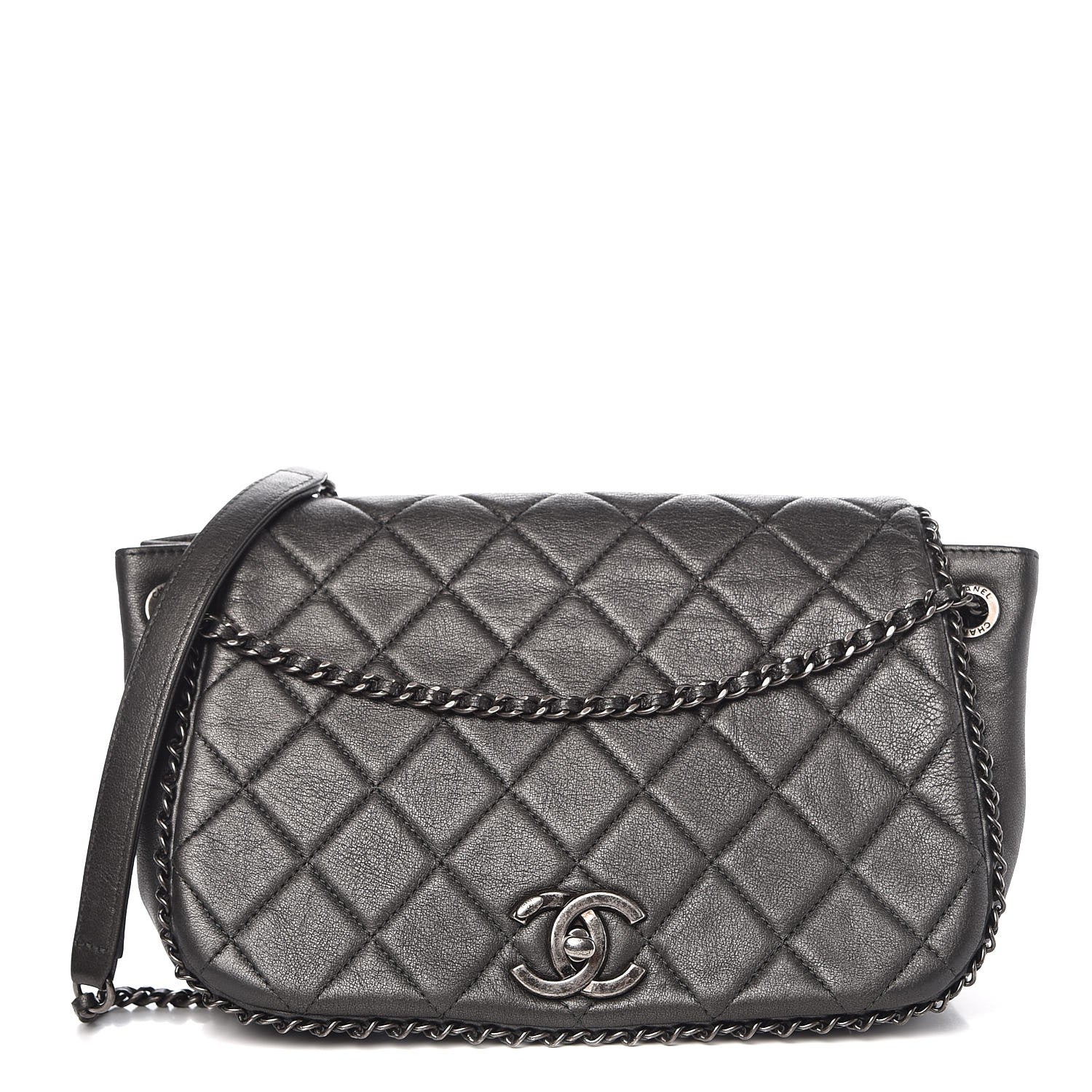 Chanel Calfskin Quilted Small CC Enchained Accordion Flap Grey 1 of 7