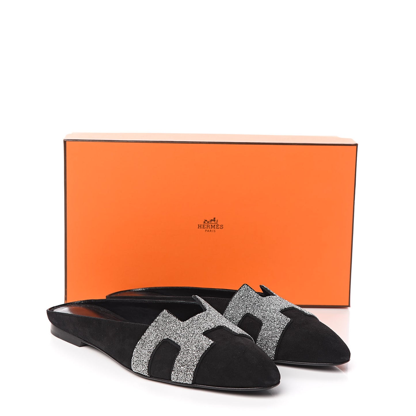 Suede Goatskin Crystal Roxane Mules 38 Gris Argente Black
