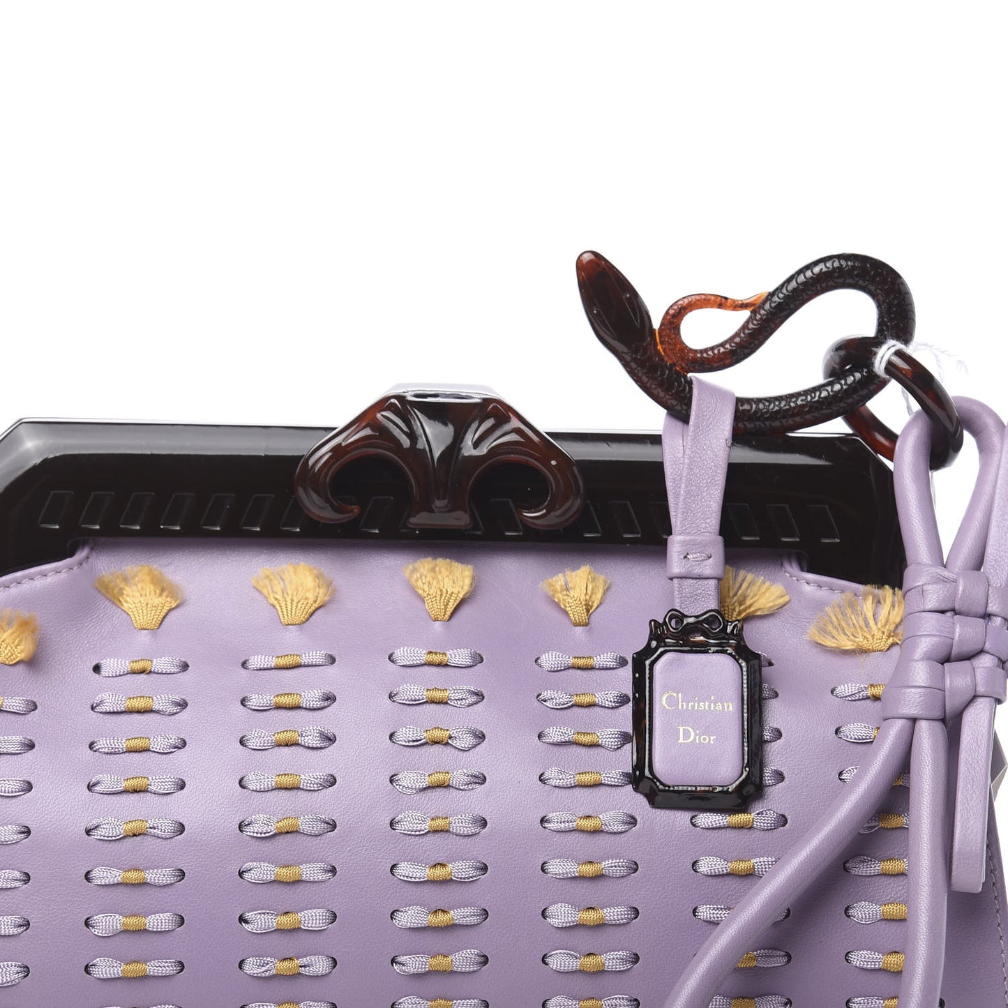 Lambskin Threaded Frame Clutch Violet Clair