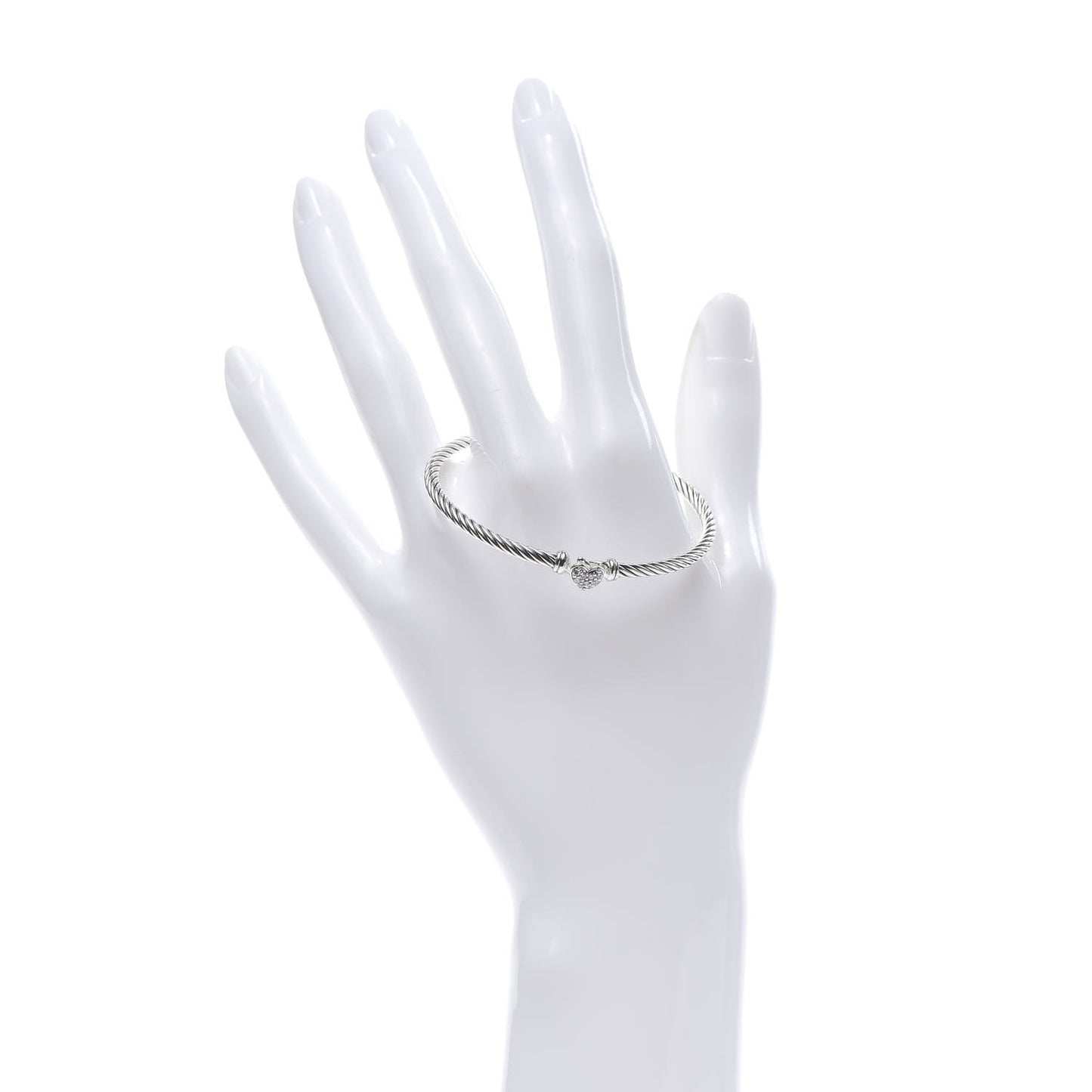 Sterling Silver Diamond Cable Collectibles Heart Bracelet